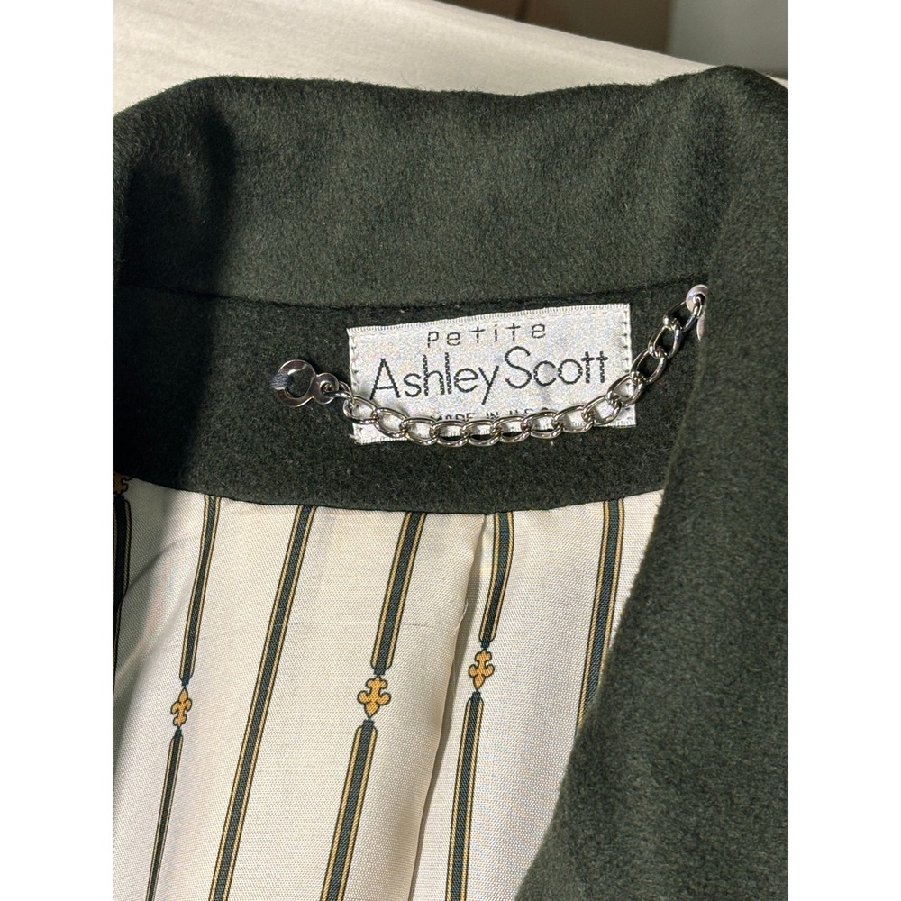 Ashley Scott Petite Vintage 100% Pure Wool Overcoat Forest Green Long Coat - Picture 3 of 10